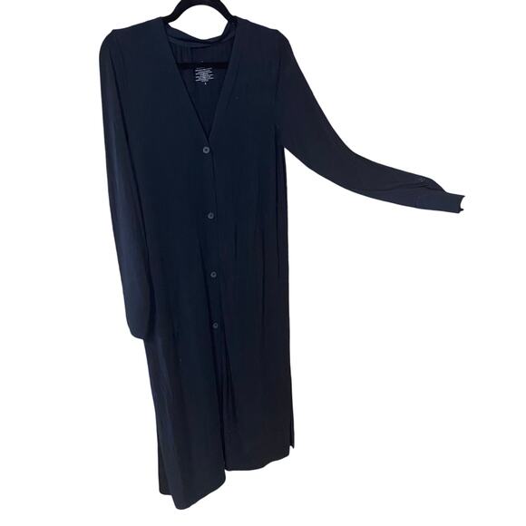 Cuddl Duds Softwear Black Button Front Maxi Duster Cardigan Dress Small - Picture 2 of 6